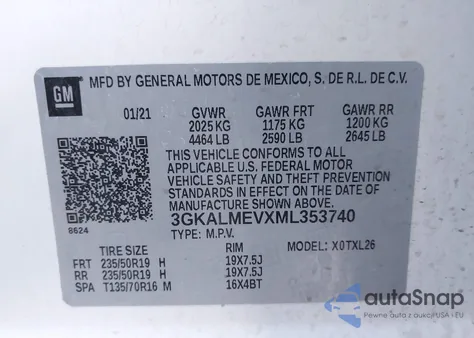 2021 GMC Terrain Fwd Sle z USA, uszkodzony, nr VIN 3GKALMEVXML353740